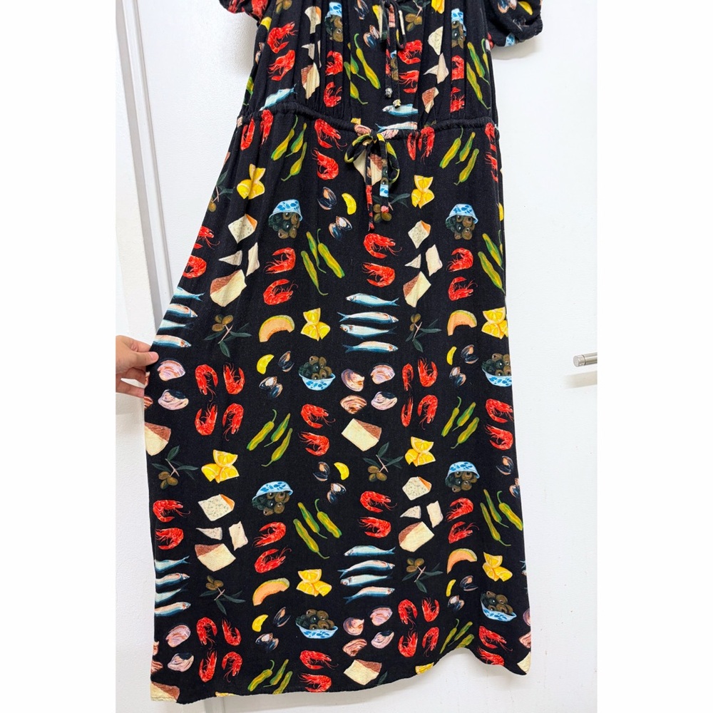 Lisa Says Gah Lux Food Print Maxi Dress Tapas Black Lemon Olive Fruit XL - Picture 6 of 14
